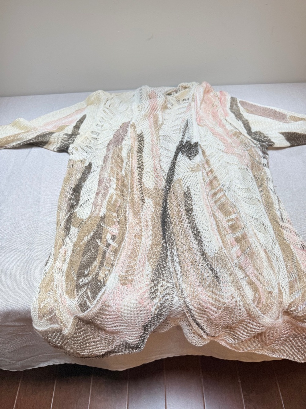 1990s Y2K Mona Leah Couture 3D Texture Neutral Knit Cardigan Size M